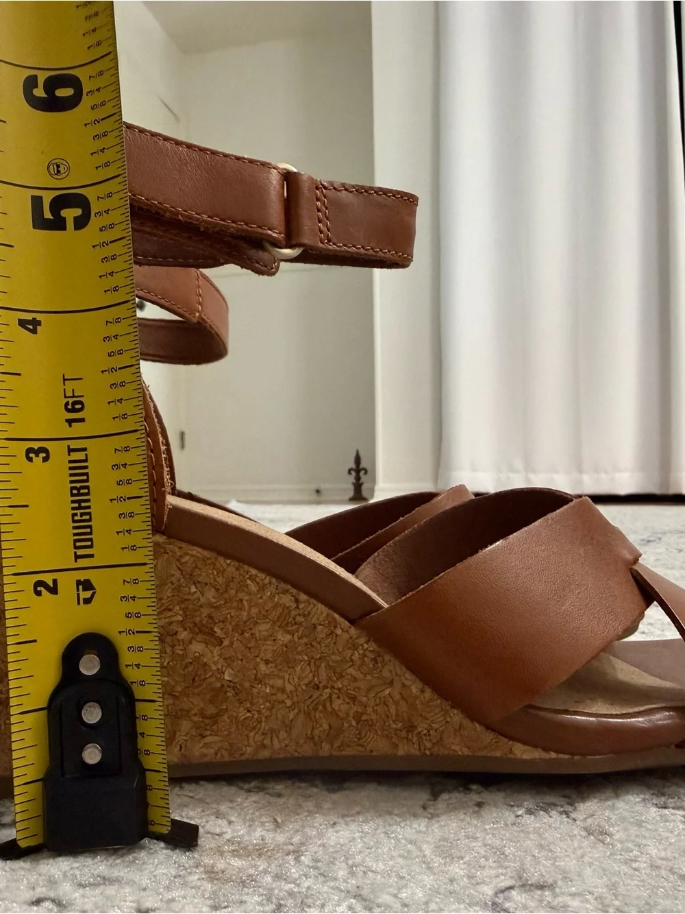 Clarks Tan Leather Crossover Cork Wedge Sandals